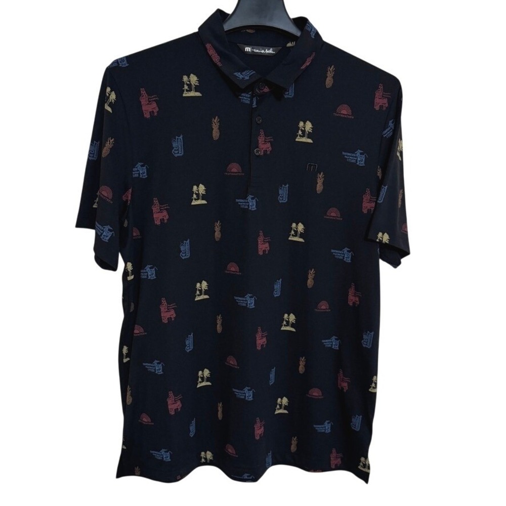 Travis Mathew Polo Men's XL Golf Activewear Black Party‎ Animal Piñata Pineapple